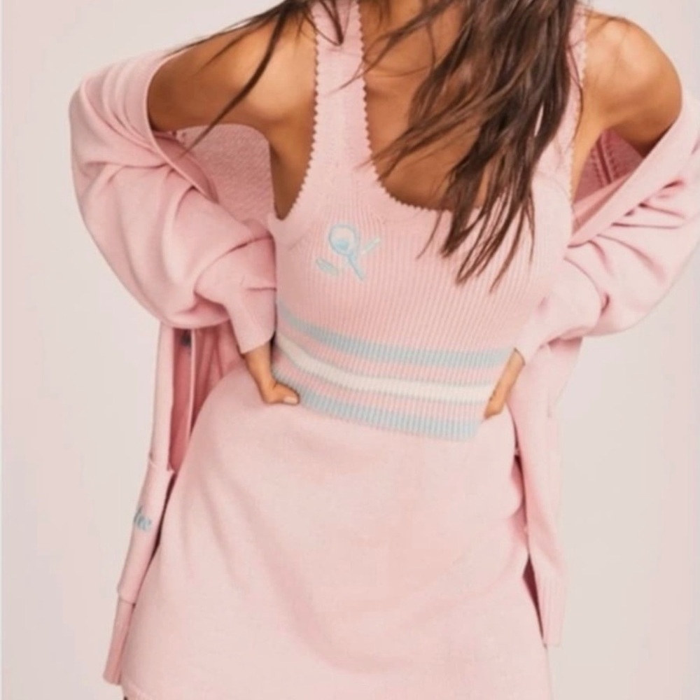 LoveShackFancy INDIANA MINI Sweater Knit Dress PINK SANDS Tennis Courtcore Sz S